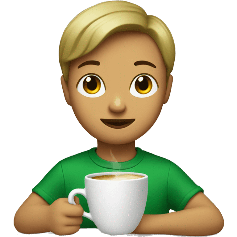 withe duck with short hair and a green sweatshirt, making coffee emoji