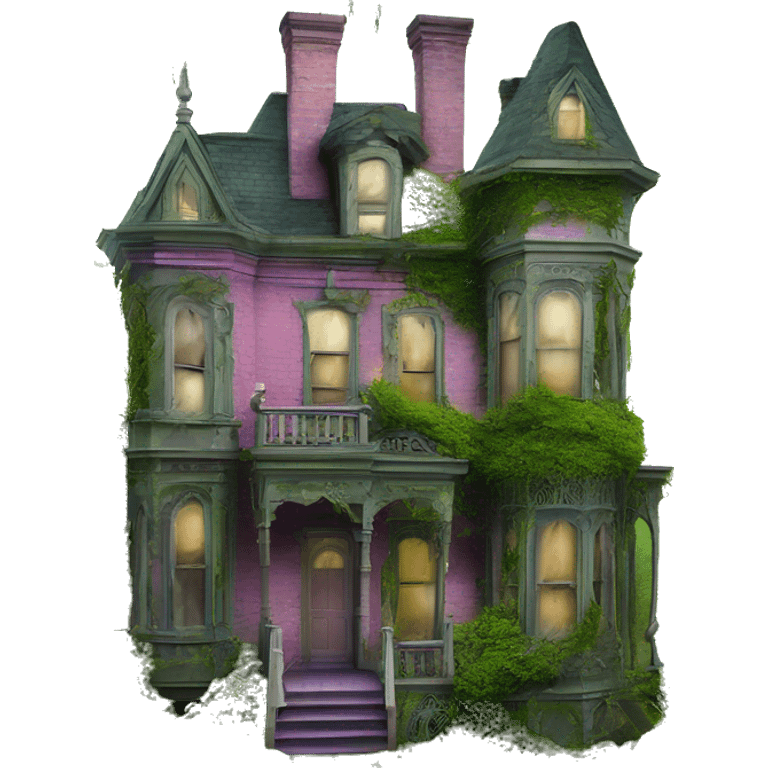 Barbie’s Queen Anne Victorian haunted mossy overgrown house  emoji