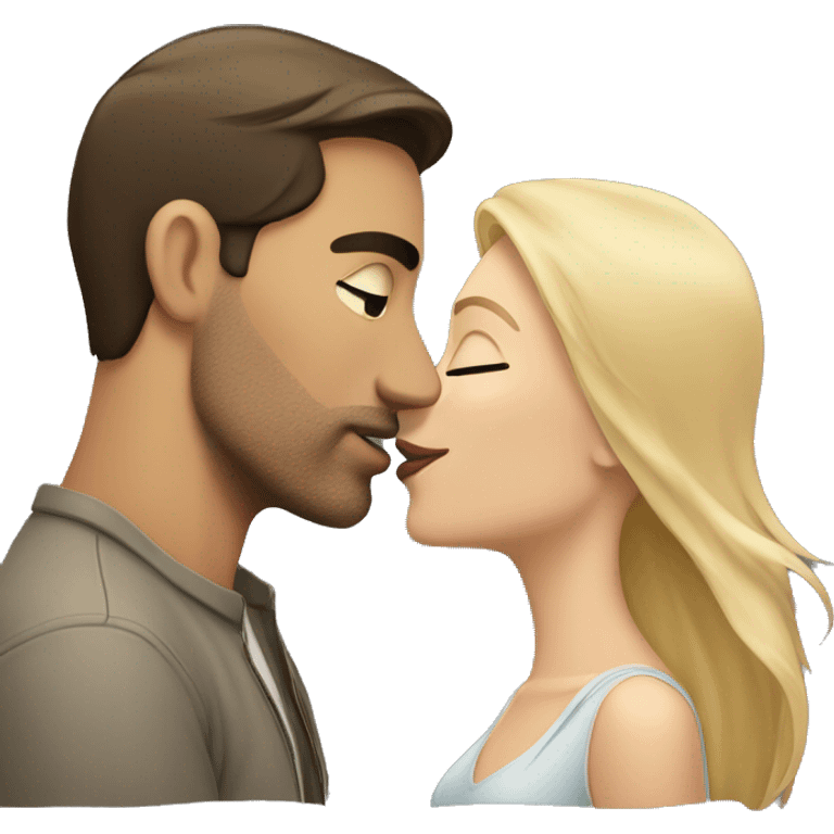 Brunette man kissing blonde woman emoji