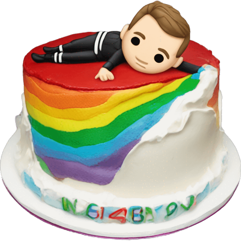 Jonathan Toews laying on a rainbow cake emoji