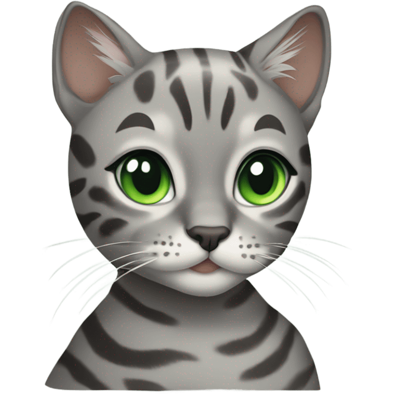 Gray bengal cat girl with green eyes  emoji