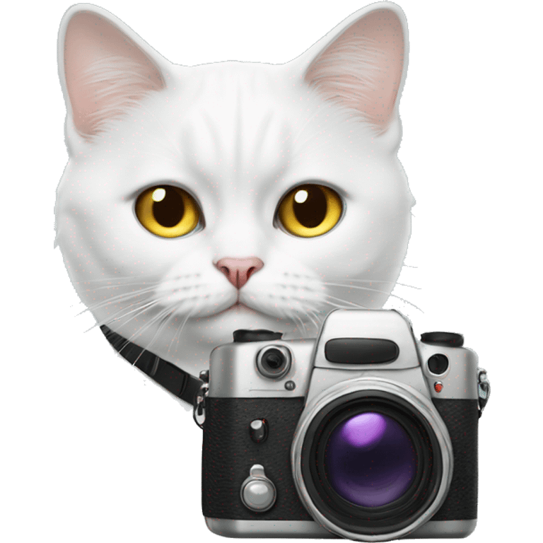 White British cat with camera  emoji