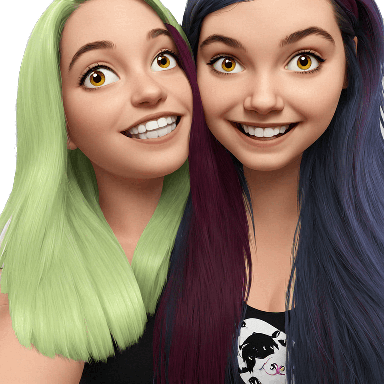 happy girls with colorful hair emoji