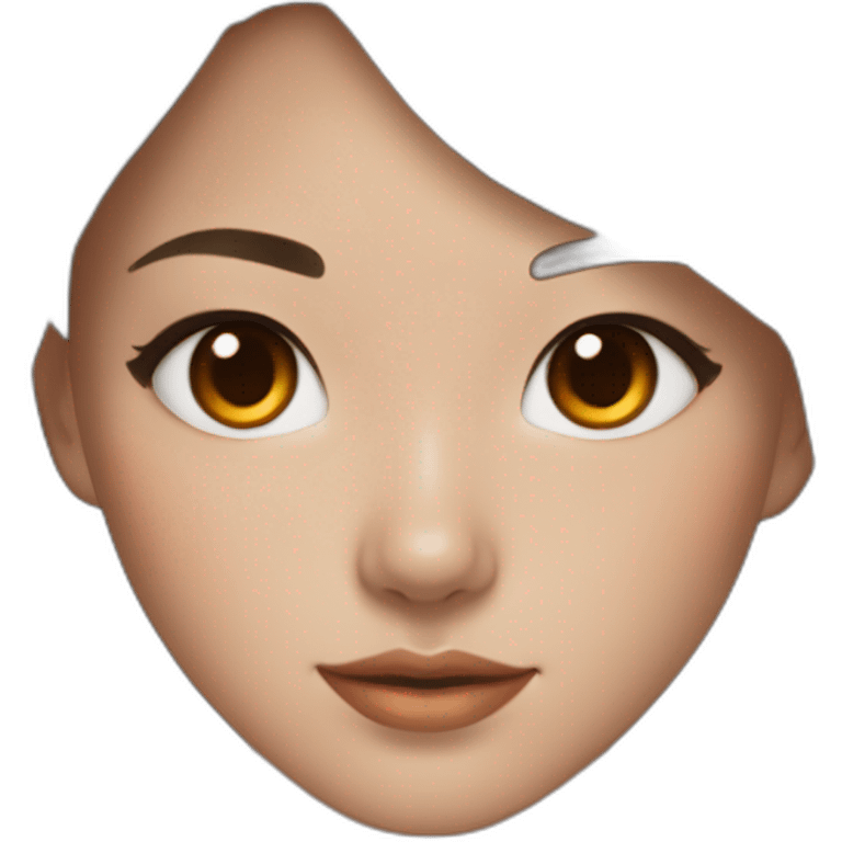 beautiful Asian woman with long brown hair brown almond-shaped eyes, with cat eye makeup and orange usb key on necklace emoji