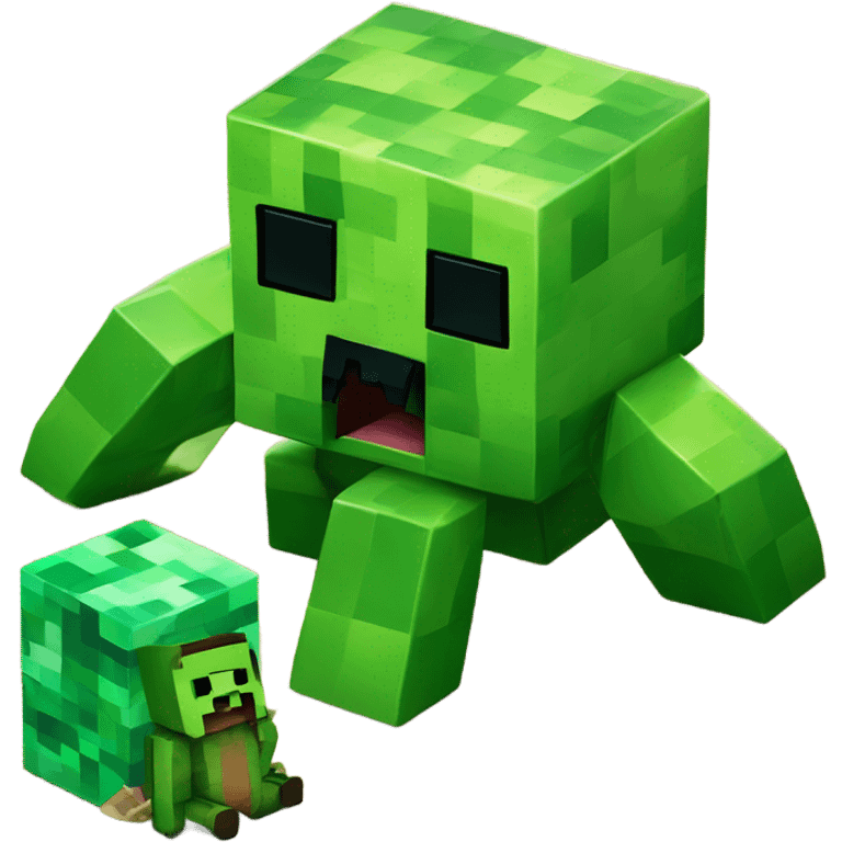 Minecraft creeper with a baby crawling on the ground emoji