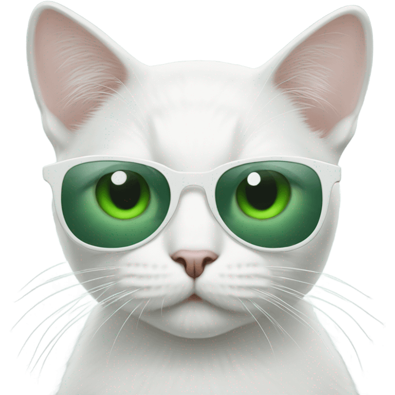 White Cat with sunglasses and green eyes emoji