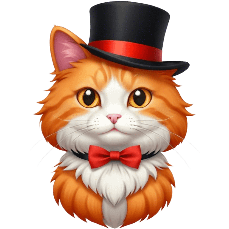 fluffy elegant orange cat with top hat black with red ribbon  emoji