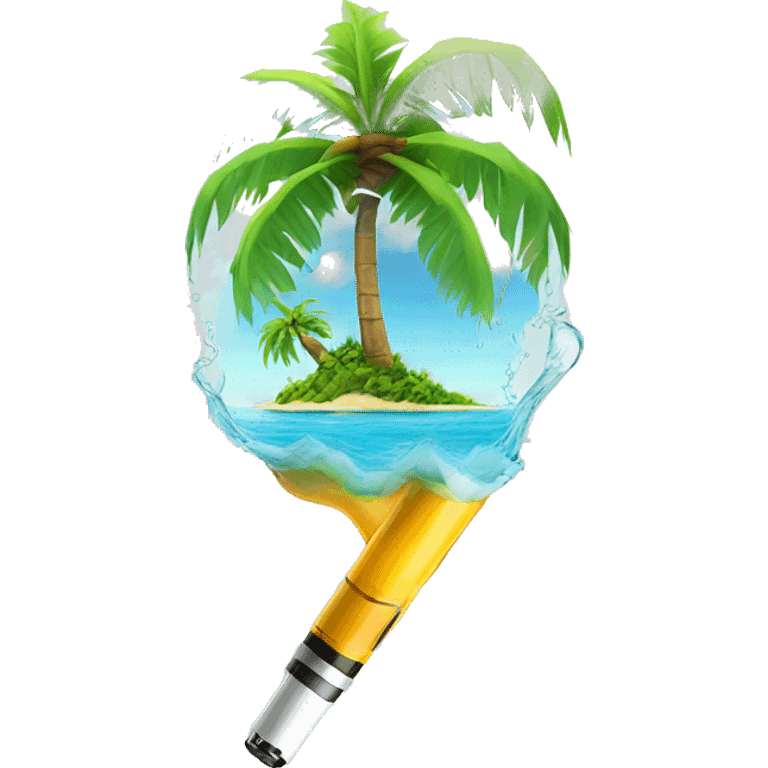 palm in island with disposable e-cigarette in water emoji