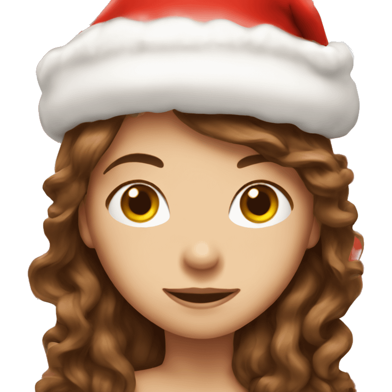 Brown hair wavy long hair with santa hat emoji