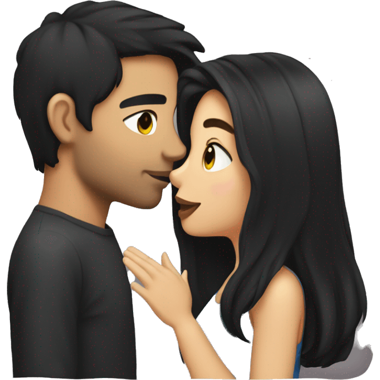 girl with Black hair  and brunette guy kissing emoji