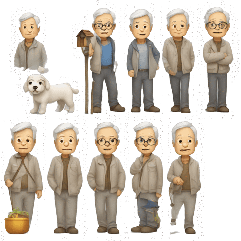 1 old man 1 house 2 cachorros emoji