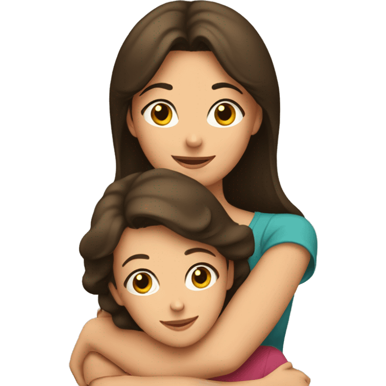 brunette mom and brunette daughter hugging emoji