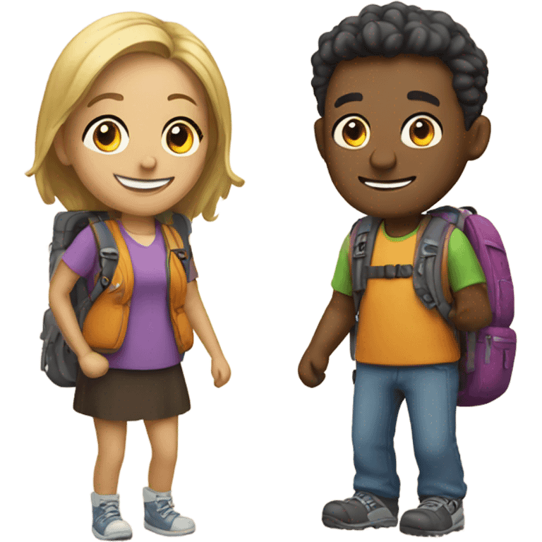 smiling couple with backpacks emoji