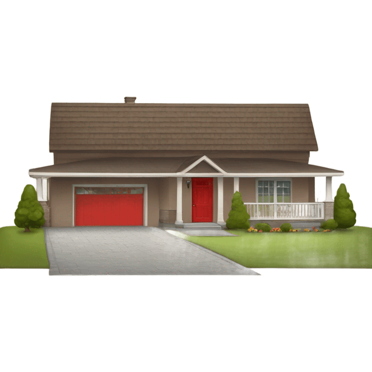 Brown colored ranch style house with a red  front door  emoji