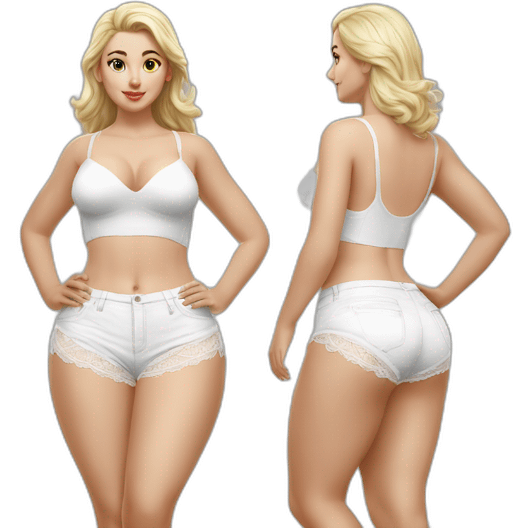 Hyperrealistic Full body Caucasian curvy beauty white knickers back and front views white skirt strong wind emoji