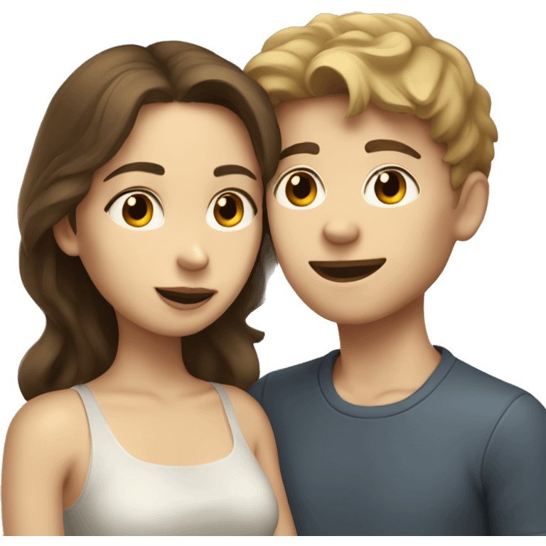 A pale brunette boy and a pale brown-haired girl kissing emoji