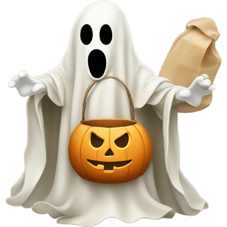 Ghost holding beige trick or treat bag emoji