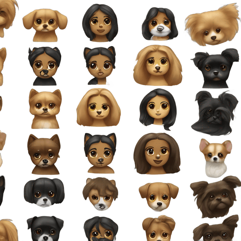 Brunette girl have two Pomeranian dogs that have black and white color emoji