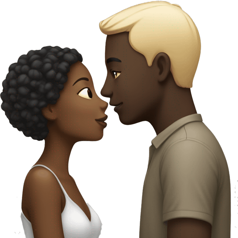 Black girl kissing a white man emoji