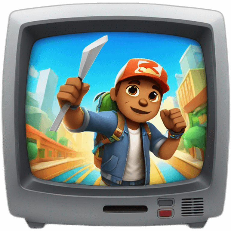 Zach psycho pebbles holding a Needle hooked up to television playing subway surfers emoji