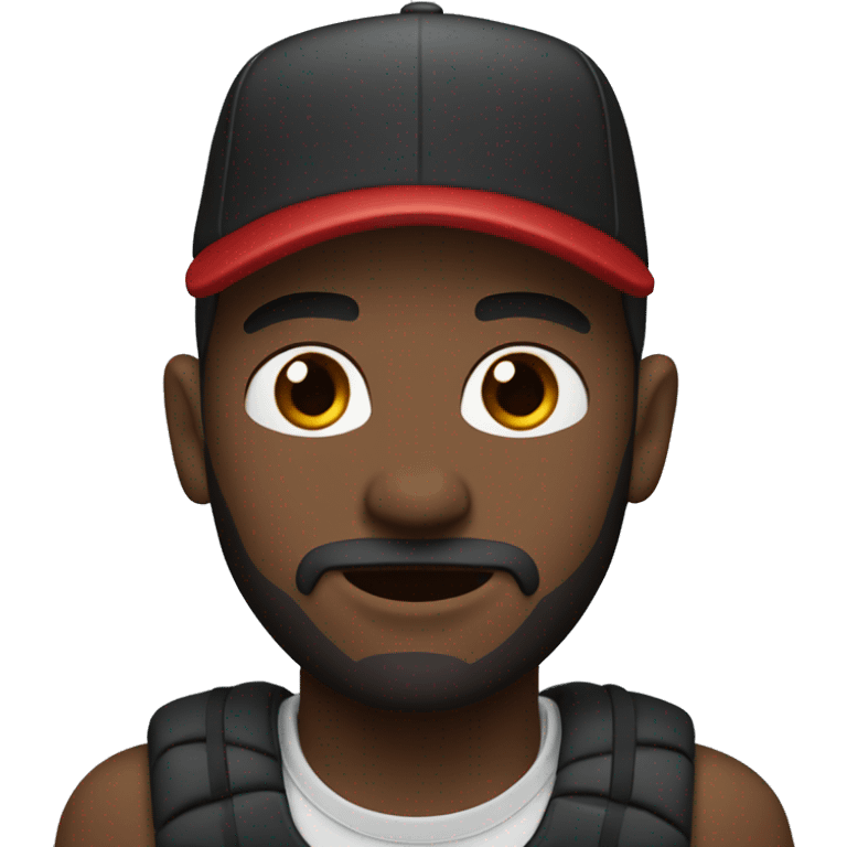 Black male with red baseball cap, brown eyes goatee beard emoji