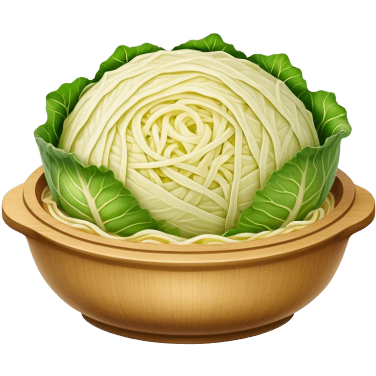 Cinematic Realistic Sauerkraut Dish Emoji, depicted as a tangy, fermented cabbage dish rendered with vibrant textures and natural, appetizing lighting. emoji