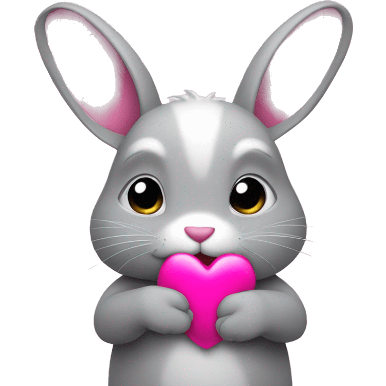 a gray rabbit holding a bright pink heart in his hands emoji