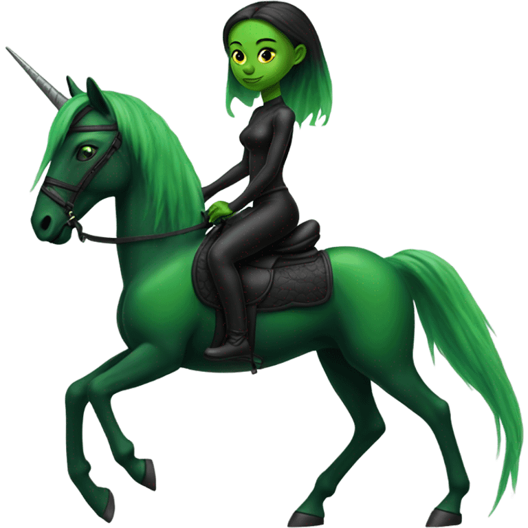 a green amazon alien woman on a black unicorn emoji