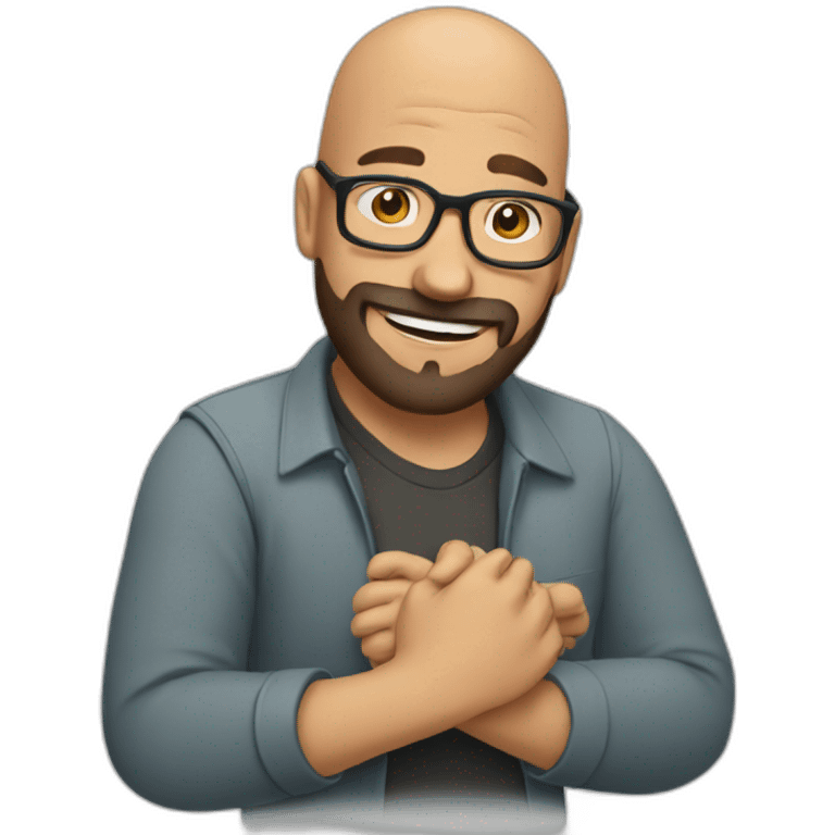 bald man with glasses and beard, rubbing hands and smiling emoji