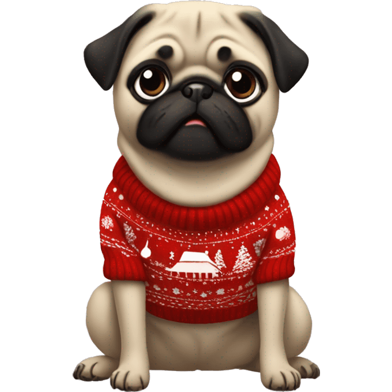 A pug with a Christmas sweater  emoji