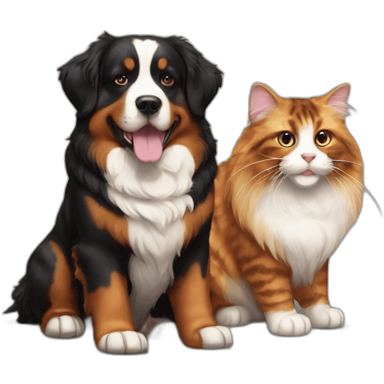 A Bernese dog next to A tortoiseshell cat without white emoji