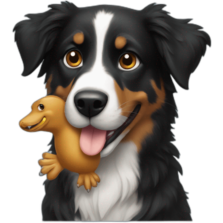 black australian shepard holding a platypus emoji