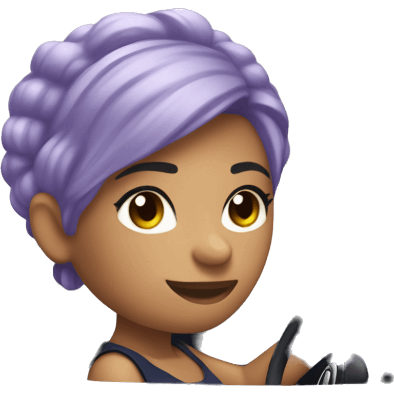 navy blue convertible Mini Cooper, with short, lilac colored haired, fair skinned woman driving emoji