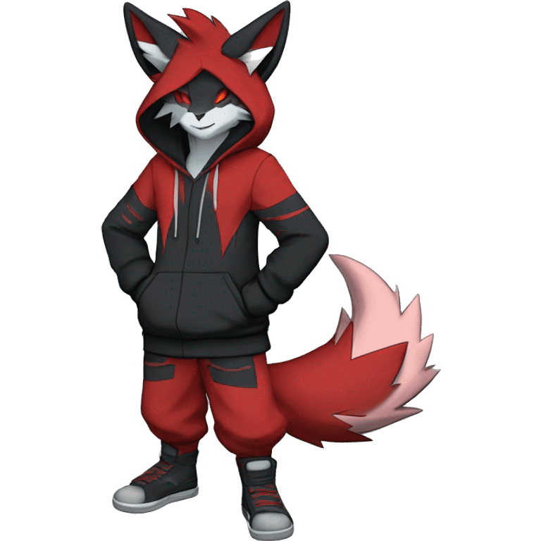 Edgy Cool Anthro Zoroark-Zangoose-Litten Fakemon Fursona Hoodie Full Body emoji