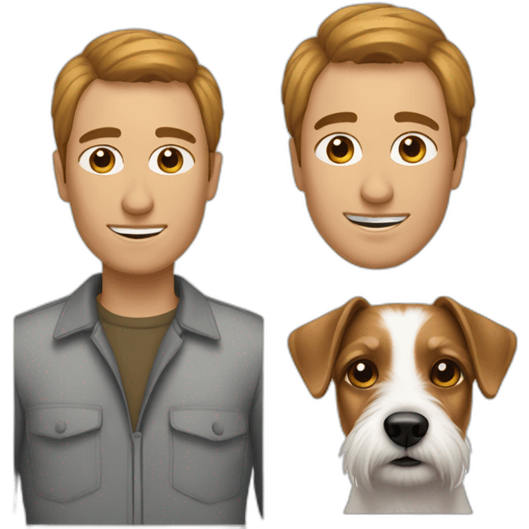 Man with 40's hair cut with jack russell terrier dog emoji