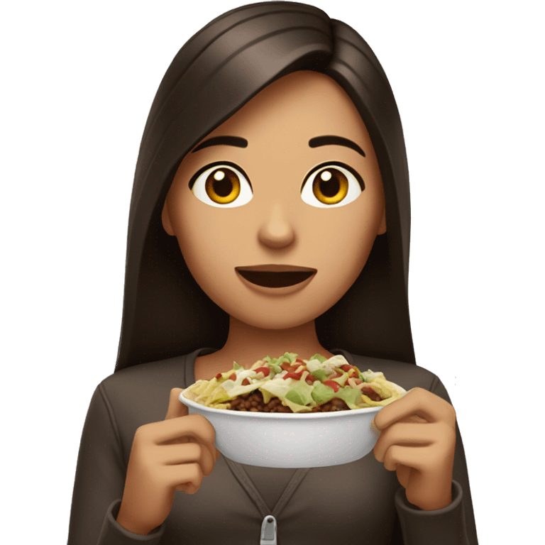 Brunette girl eating chipotle emoji