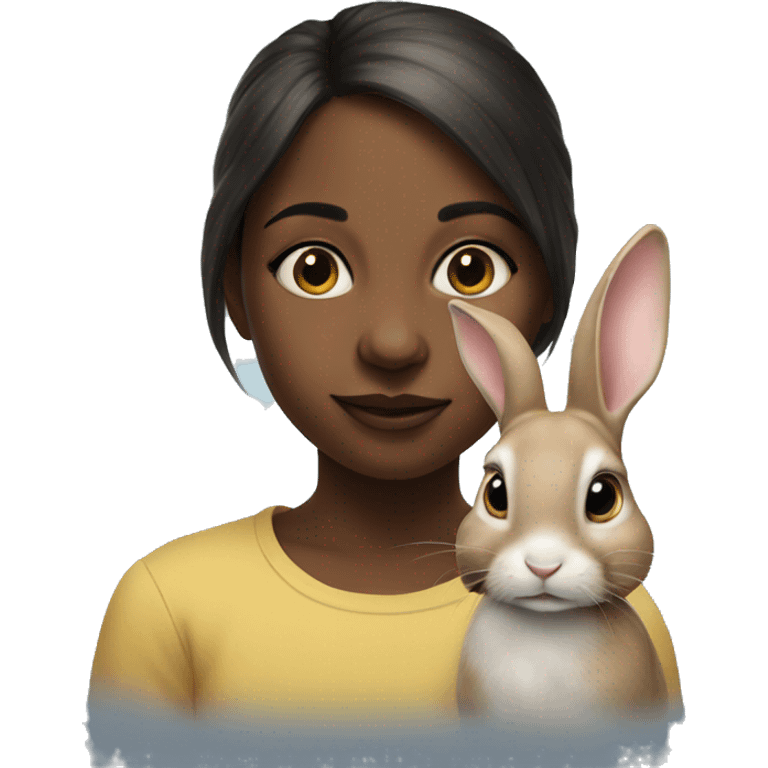 realistic portrait of girl with rabbit emoji