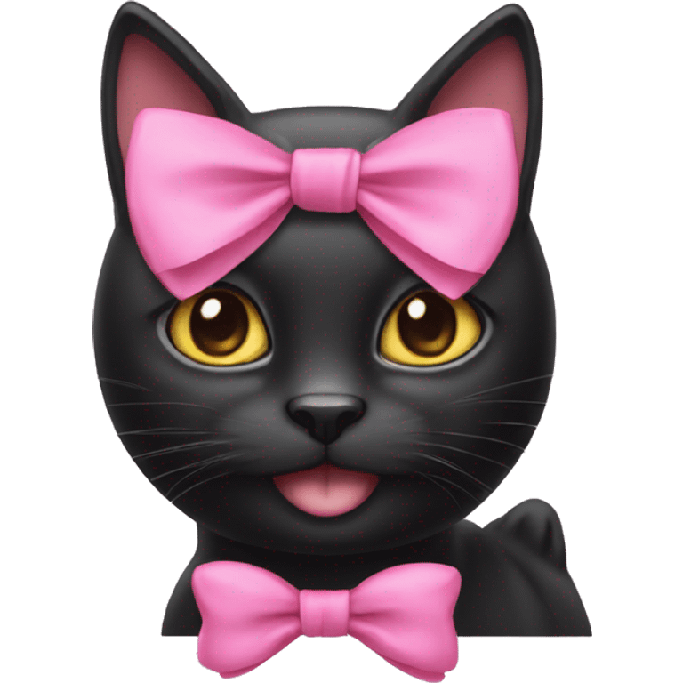 black cat with a pink bow on a head emoji