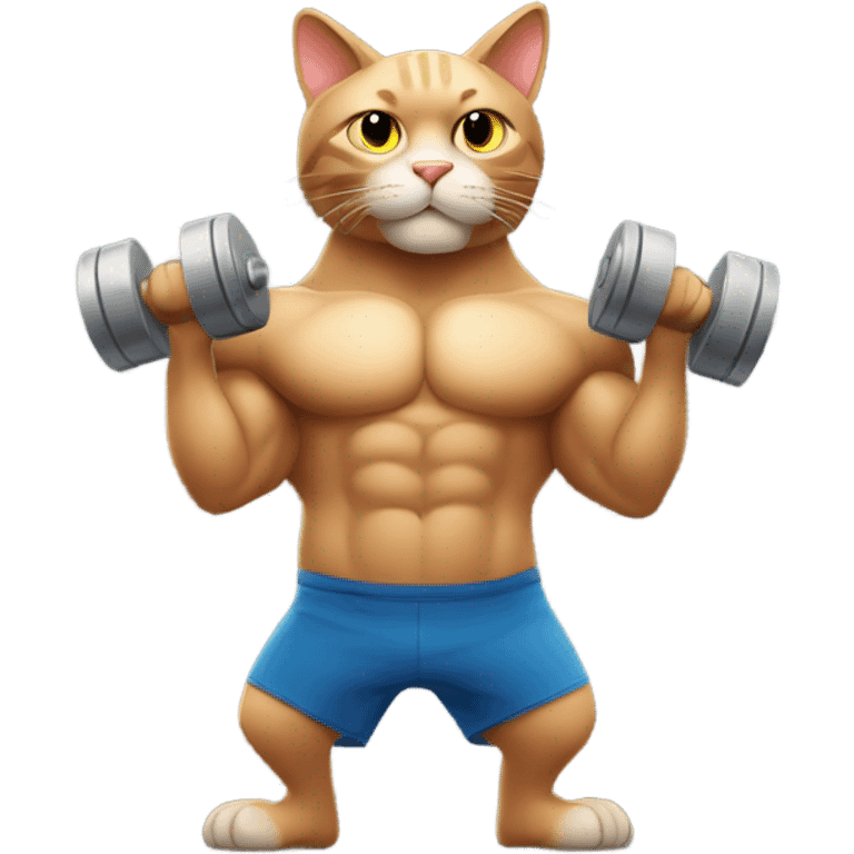 A muscular cat lifting dumbbells emoji