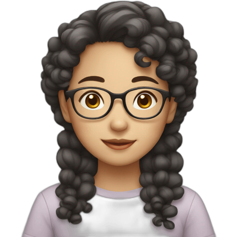 cute asian girl with curly hair wearing glasses emoji