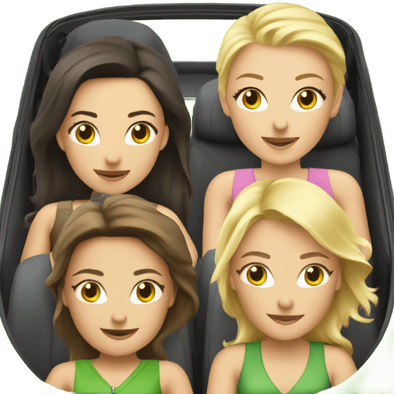 Two Caucasian blonde girls and two Caucasian brunette girls in a green convertible emoji