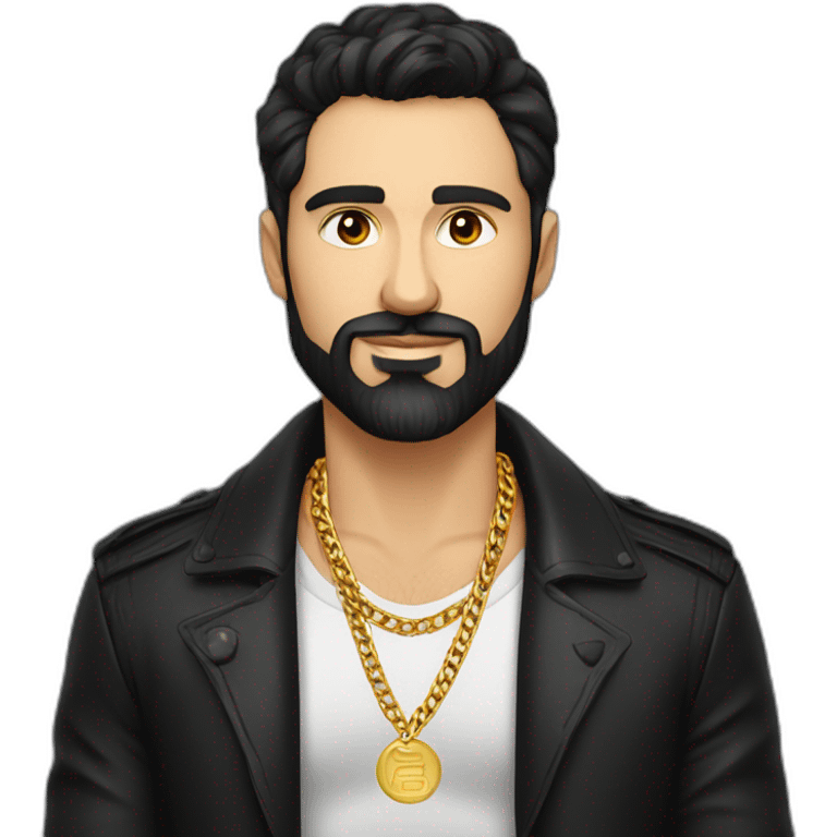 Russian 💪 man aged 30 wearing gold chain with black hair and short beard emoji