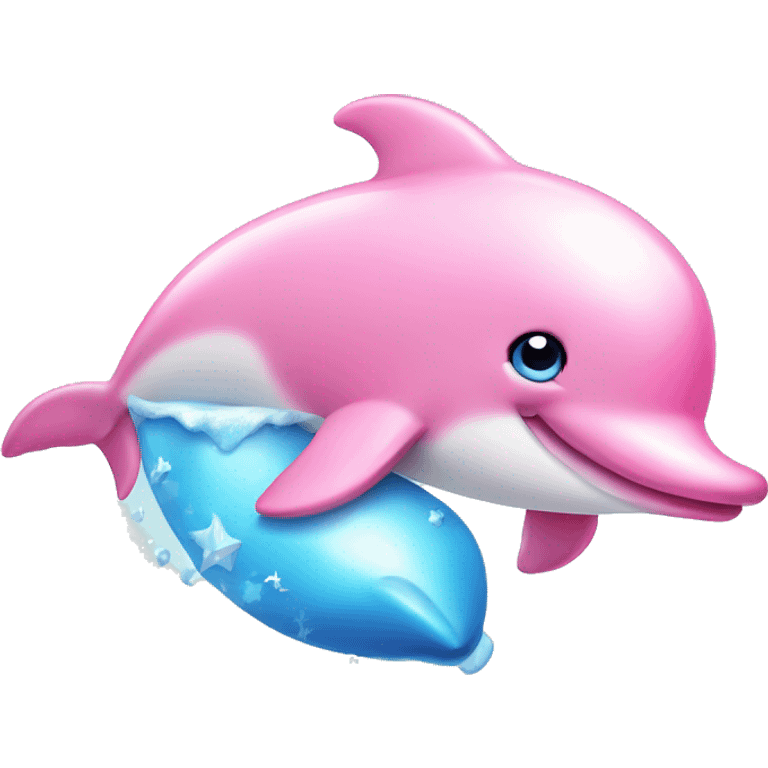 Cute pink dolphin decorating with twinkling emoji