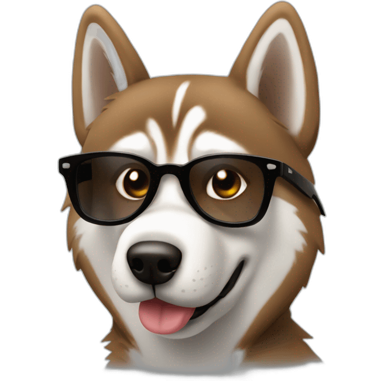 Brown husky in black wayfarer looking cool with bad fingers emoji