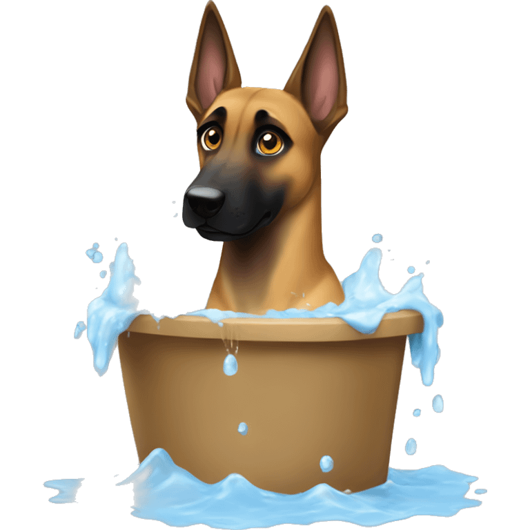 malinois qui se douche, prend son bain  emoji