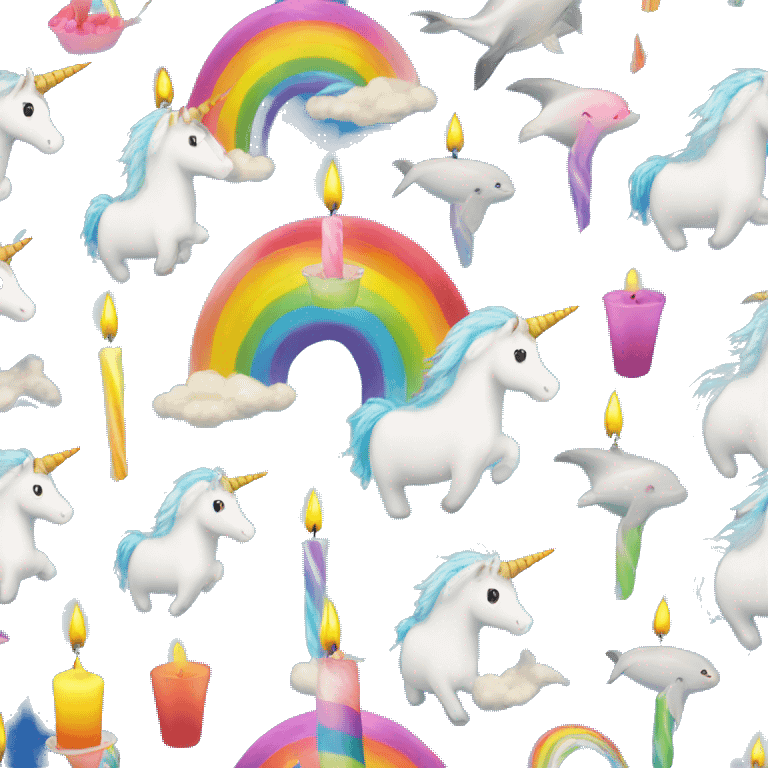 unicorn underwater at the beach with dolphins and rainbows and colorful candles  emoji