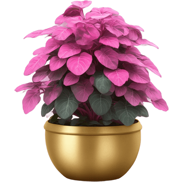 Hippo Hypoestes pink in round gold planter emoji