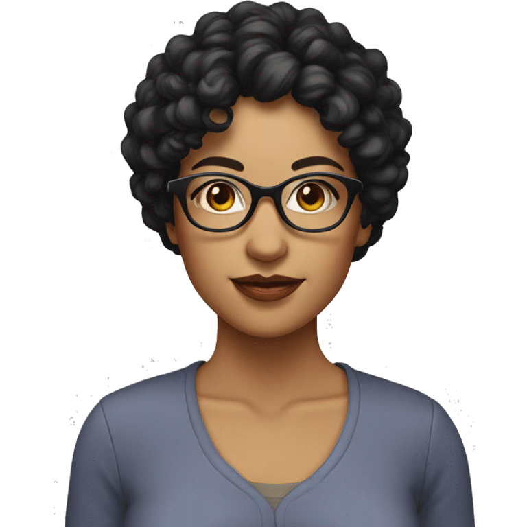 woman with short perm black hair, cute face, wearing glasse emoji