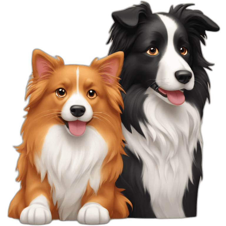 border collie dog and longhaired ginger cat emoji