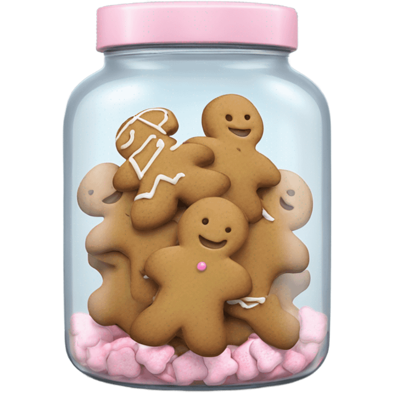 Realistic glass cookie jar with light pink lid full of gingerbread cookies isolated.  emoji